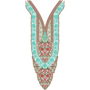 Turquoise and Floral V-Neck Embroidery Design with Paisley Detailing