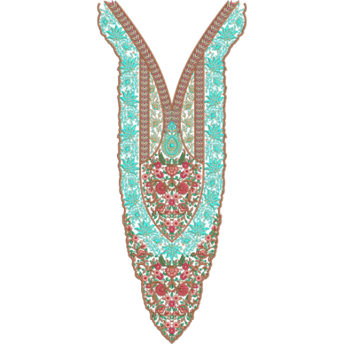 Turquoise and Floral V-Neck Embroidery Design with Paisley Detailing