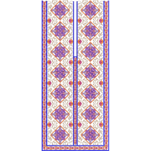 Geometric Diamond Panel Embroidery Design with Floral Detailing