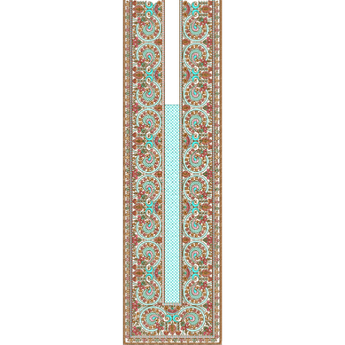 Turquoise and Paisley Geometric Neckline Embroidery Design
