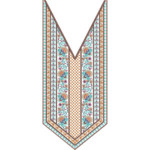 Floral V-Neck Embroidery Design with Geometric Border Panels