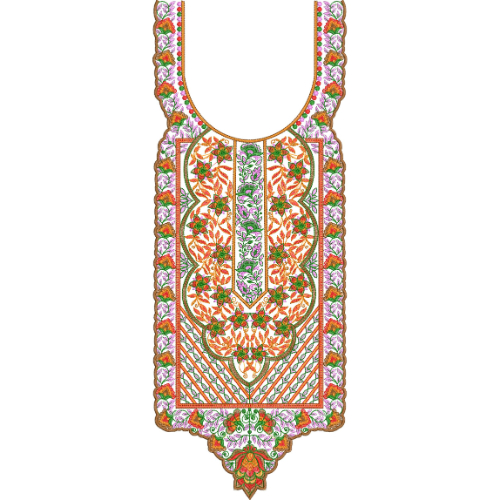 Elegant Floral Neck Embroidery Design with Ornamental Border