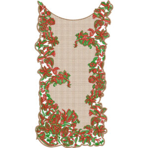 Elegant Red and Green Floral Embroidery Neckline Design