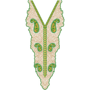 Elegant Green and Gold Paisley Embroidery Neckline Design
