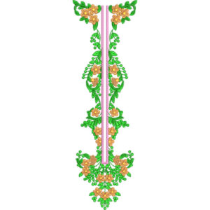 Elegant Green and Gold Floral Neckline Embroidery Design