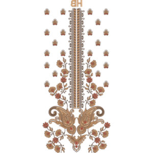 Elegant Paisley and Floral Embroidery Neckline Design with Scattered Motifs