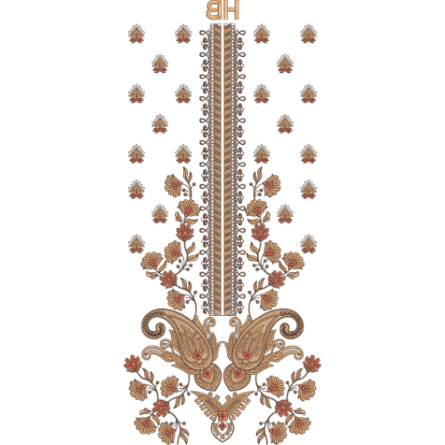 Elegant Paisley and Floral Embroidery Neckline Design with Scattered Motifs
