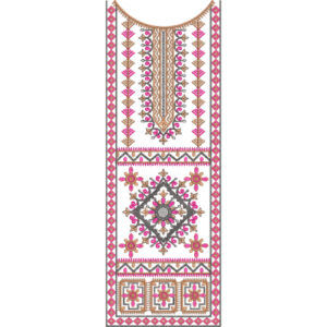Elegant Pink and Gold Geometric Floral Embroidery Neckline Design