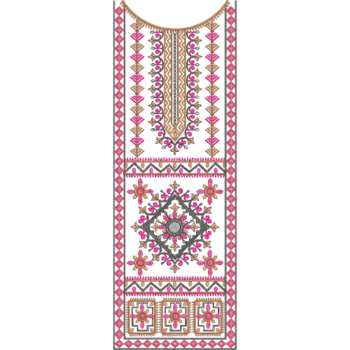 Elegant Pink and Gold Geometric Floral Embroidery Neckline Design