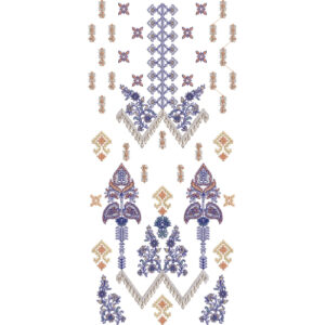 Elegant Blue and Gold Floral Embroidery Neckline Design with Scattered Motifs