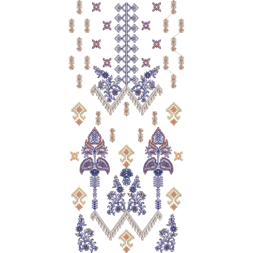 Elegant Blue and Gold Floral Embroidery Neckline Design with Scattered Motifs