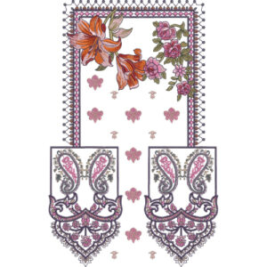 Elegant Floral and Paisley Embroidery Neckline Design with Ornamental Border
