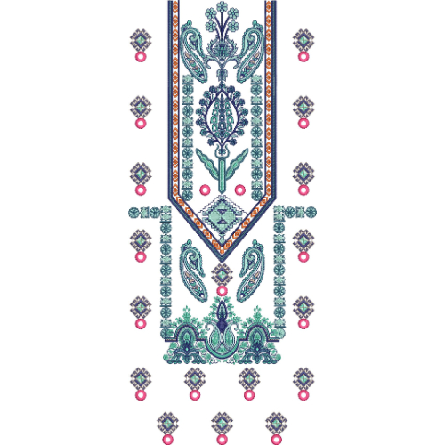 Elegant Paisley Floral Neckline Embroidery Design