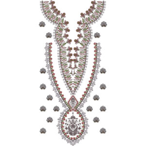 Elegant Leaf and Paisley Neckline Embroidery Design