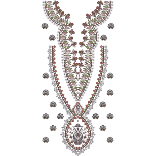 Elegant Leaf and Paisley Neckline Embroidery Design
