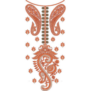 Elegant Paisley and Floral Neckline Embroidery Design