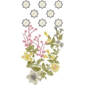 Elegant Botanical Floral Embroidery Motif with Geometric Accents