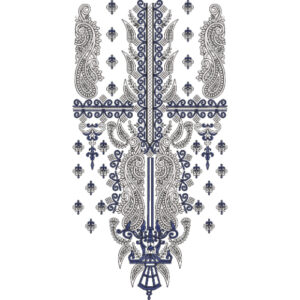 Elegant Navy Blue Paisley Embroidery Neckline Design