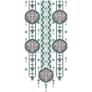 Elegant Teal and Grey Floral Medallion Neckline Embroidery Design