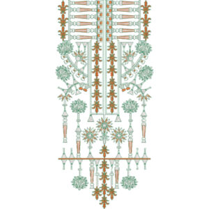 Elegant Teal and Orange Floral Geometric Neckline Embroidery Design
