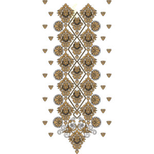 Ornate Golden Paisley and Floral Vertical Embroidery Design