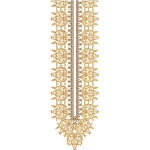 Elegant Golden Scrollwork and Floral Neckline Embroidery Design