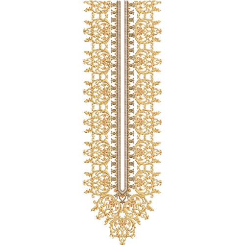 Elegant Golden Scrollwork and Floral Neckline Embroidery Design