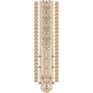 Elegant Golden Heart Motif and Floral Border Neckline Embroidery Design