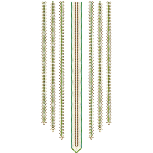Elegant Green and Gold Geometric Long Neckline Embroidery Design