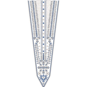 Elegant Blue and Silver Floral Long Neckline Embroidery Design