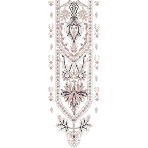 Elegant Pink and Black Floral Paisley Neckline Embroidery Design