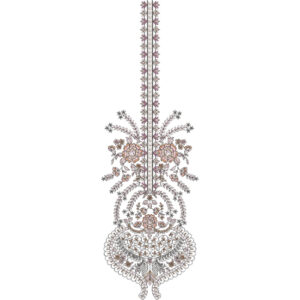Elegant Antique Gold Floral Pendant and Vine Neckline Embroidery Design