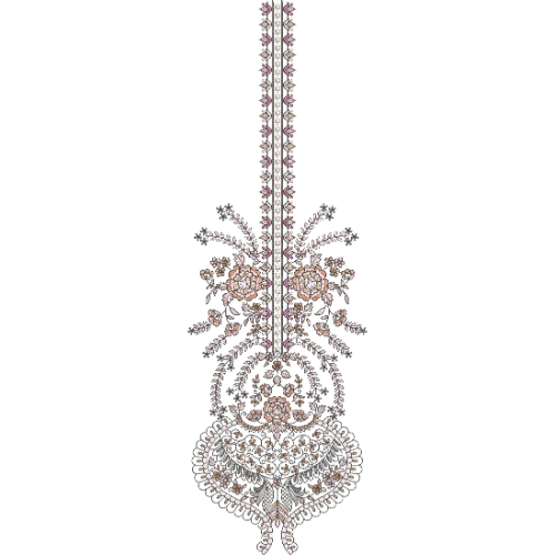 Elegant Antique Gold Floral Pendant and Vine Neckline Embroidery Design