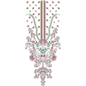 Elegant Pink and Green Floral Vine Neckline Embroidery Design