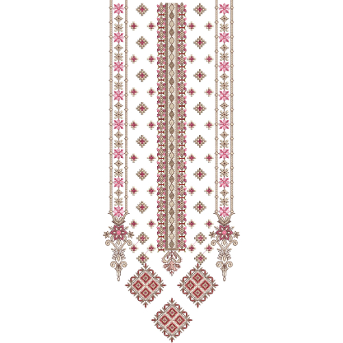 Elegant Pink and Gold Geometric Floral Neckline Embroidery Design