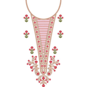 Elegant Pink Floral V-Neckline Embroidery Design