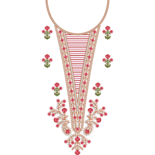 Elegant Pink Floral V-Neckline Embroidery Design