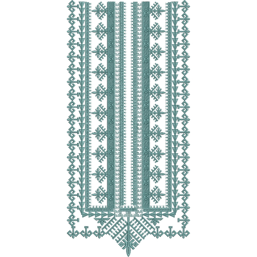 Elegant Teal Geometric and Tribal-Inspired Neckline Embroidery Design