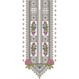 Elegant Floral and Geometric Panel Neckline Embroidery Design
