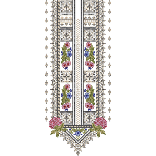 Elegant Floral and Geometric Panel Neckline Embroidery Design