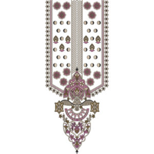 Elegant Floral Neckline Embroidery Design with Ornate Purple Pendant Motif