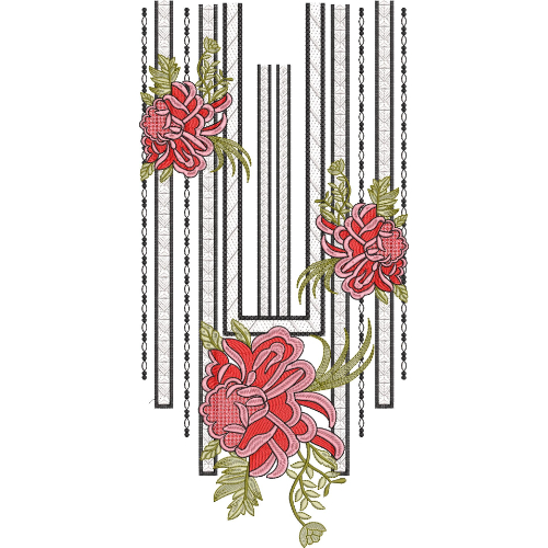 Elegant Floral U-Shaped Neckline Embroidery Design
