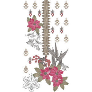 Elegant Floral and Ornamental Embroidery Neckline Design
