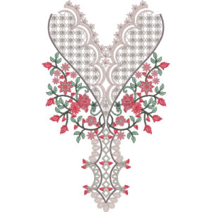 Elegant Floral V-Neck Embroidery Design with Ornate Paisley Detailing