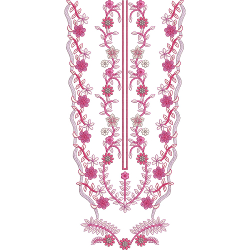 Elegant Pink Floral U-Neck Embroidery Design