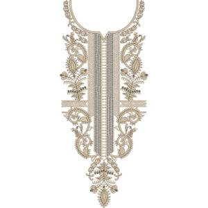 Elegant Monochrome Floral and Geometric Neckline Embroidery Design