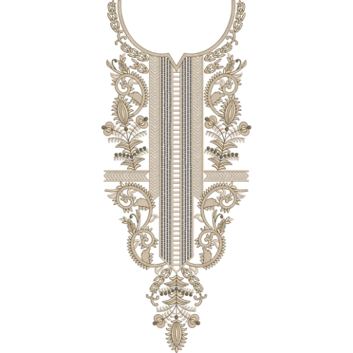 Elegant Monochrome Floral and Geometric Neckline Embroidery Design
