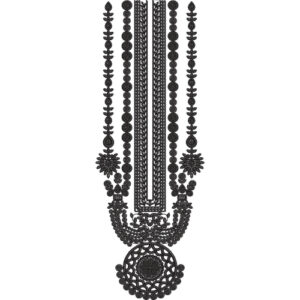 Elegant Black Ornamental Pendant Neckline Embroidery Design