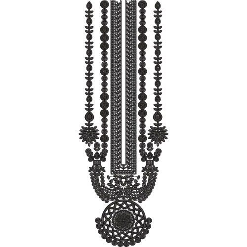Elegant Black Ornamental Pendant Neckline Embroidery Design