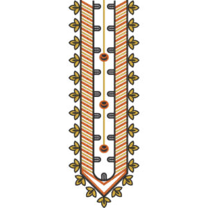 Elegant Orange and Black Geometric Leaf Neckline Embroidery Design
